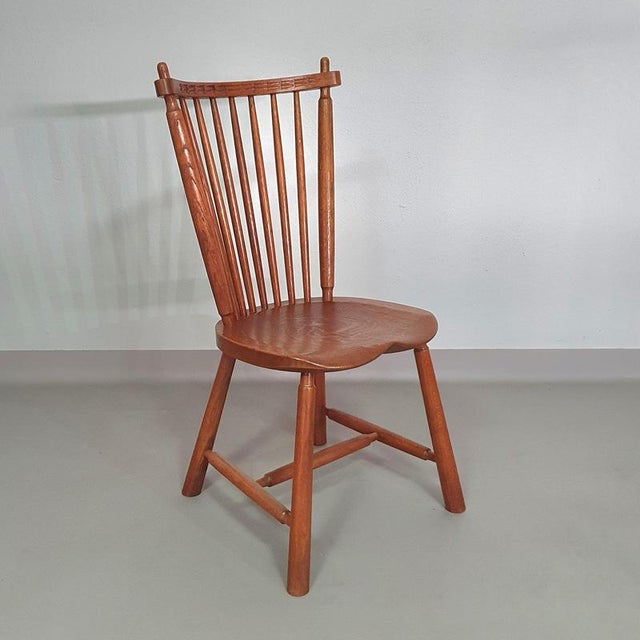Spindle Back Dining Chairs in Oak from De Ster Geldermalsen with Carved Backrests, 1960s, Set of 6 For Sale - Image 14 of 18