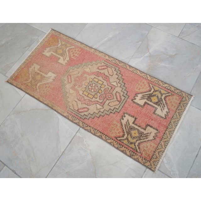 Rose Hand Knotted Door Mat, Entryway Rug, Bath Mat, Kitchen Decor, Small Rug, Turkish Rug - 1′3″ × 3′3″ For Sale - Image 8 of 10