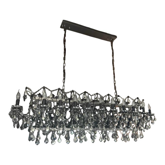 Authentic Restoration Hardware 19th C. Rococo Iron & Crystal Rectangular Chandelier For Sale