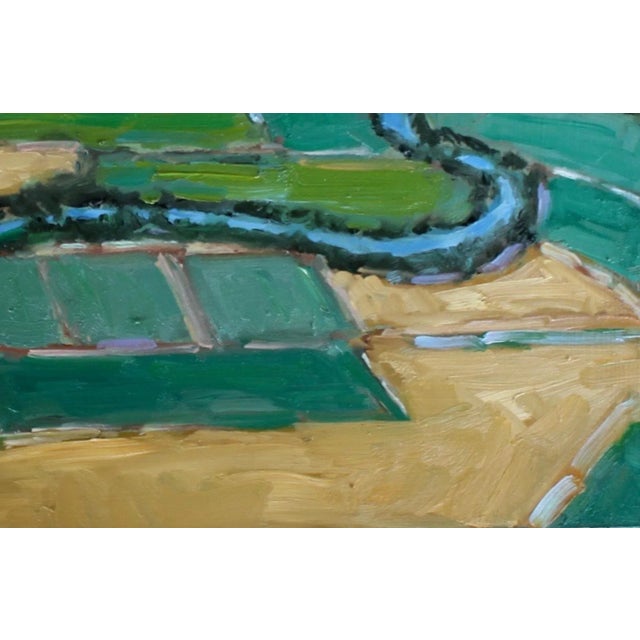 Quiet Places Collection — Aerial View Farmland Original oil painting by L Haas, 9 x 12 unframed Masonite panel, signed. A...