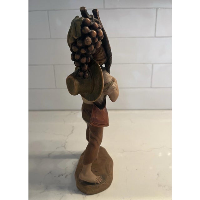 Wood Vintage German Oberammergau Anri Wood Carving Figure 10” Tall. Boy Eating Grapes For Sale - Image 7 of 9