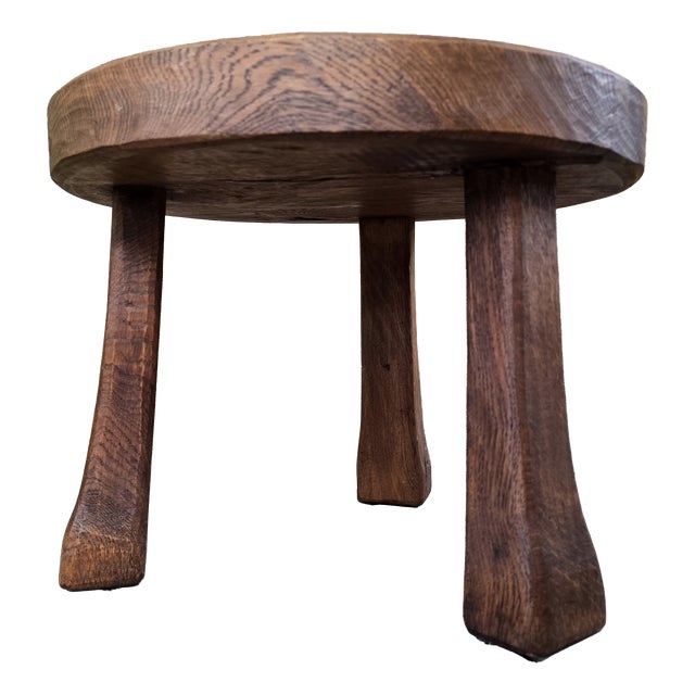 Small Brutalist Round Oak Coffee Table, 1970s For Sale