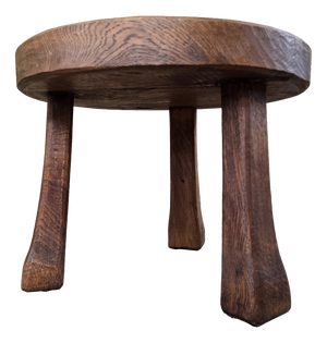 Small Brutalist Round Oak Coffee Table, 1970s