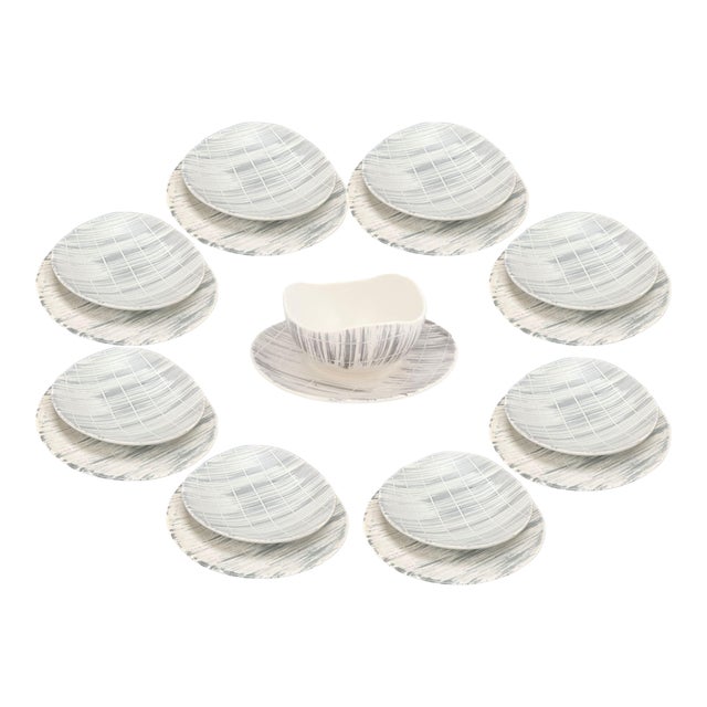 French Faux Bois Soup & Salad Set, Service for 8 For Sale