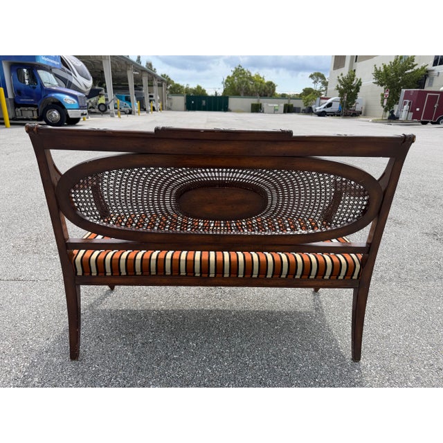 Brown Vintage Regency Caned Mahogany Settee With Down Cushion For Sale - Image 8 of 12
