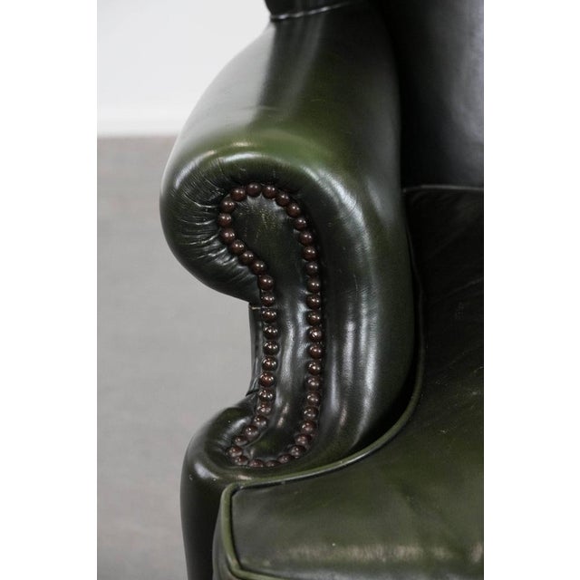 Chesterfield Wing Chair in Cowhide Leather For Sale - Image 10 of 17