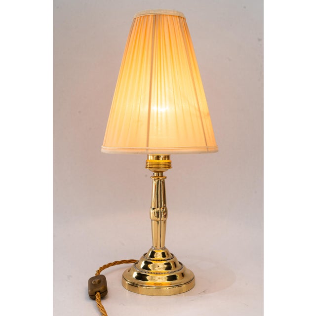 Art Deco Brass Table Lamp with Fabric Shade, Vienna, Austria, 1920s For Sale - Image 6 of 17