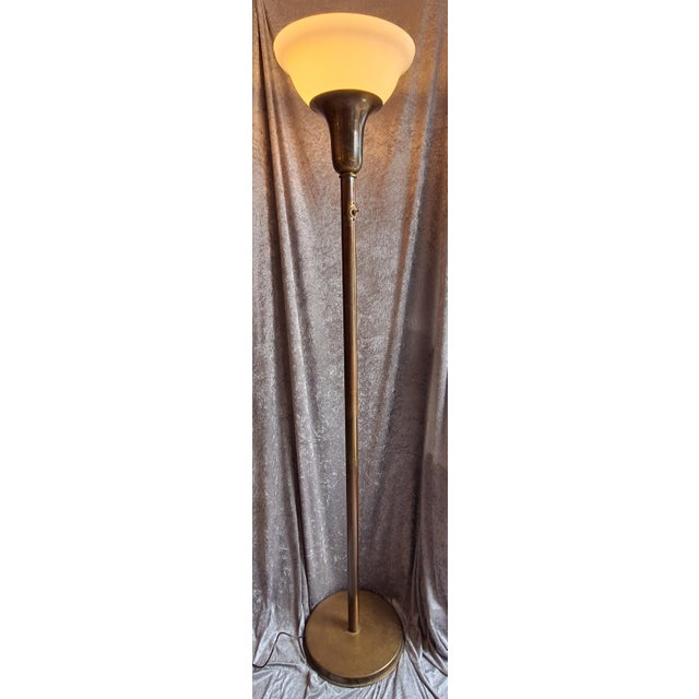 Art Deco German Floor Lamp with Brass Base and White Glass Shade, 1920s For Sale - Image 11 of 11