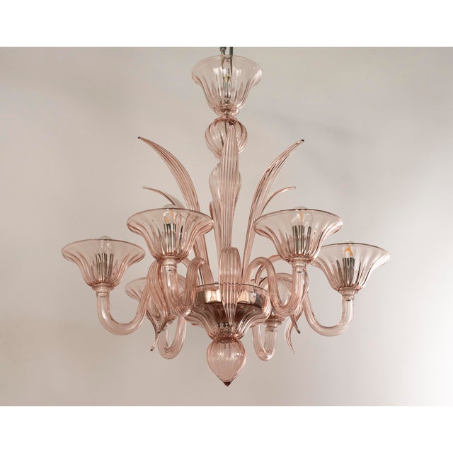 Handmade Cipria Pink Murano Glass Six-Light Chandelier, Italy, 1980s For Sale - Image 11 of 12