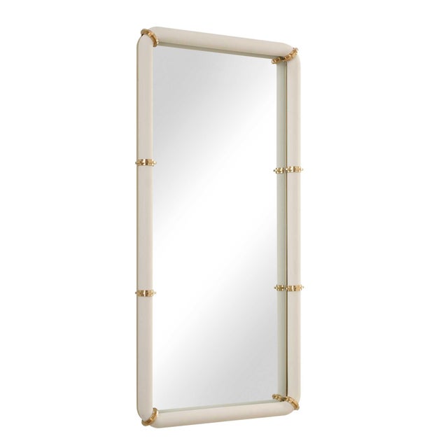 Kenneth Ludwig Chicago Cyprus White Leather Mirror For Sale - Image 4 of 6