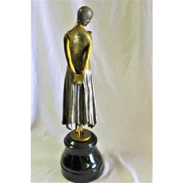 1990s Art Deco Sculpture Lady the Book Lady Bronze and Marble For Sale - Image 17 of 18