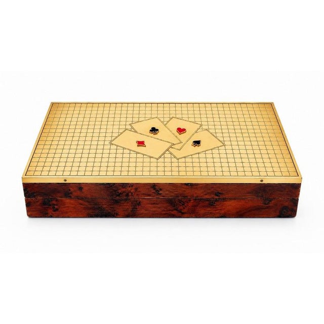 Mid-Century Modern Italian Burl Wood and Brass Games Box, 1950s For Sale - Image 3 of 9