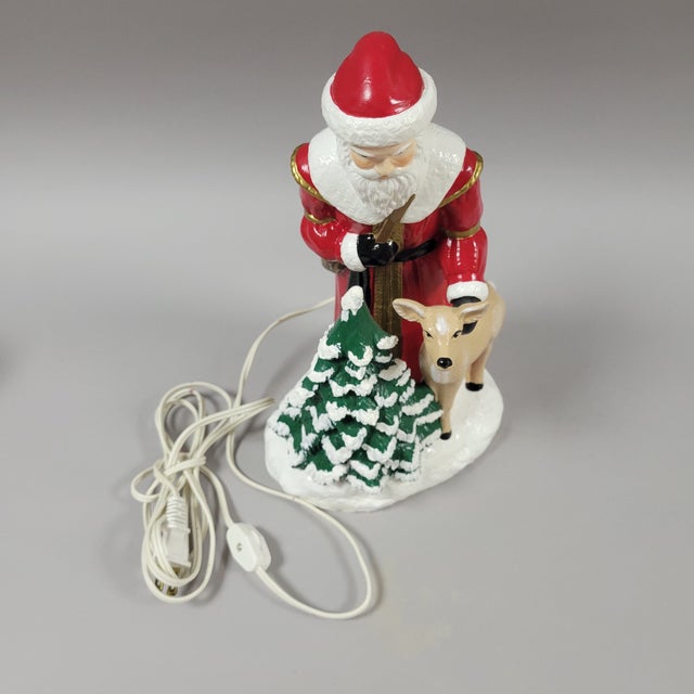 2000 - 2009 Christmas Santa With Reindeer and Tree Table Night Light Lamp For Sale - Image 5 of 7