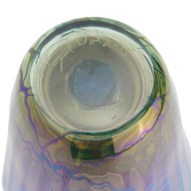 Mayauel Ward Contemporary Iridescent Blue Blown Glass Vase, 2015 For Sale - Image 11 of 12