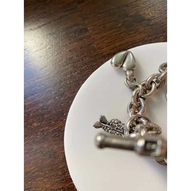 Silver Vintage Barry Kieselstein-Cord Sterling Silver Link Bracelet With Five Charms For Sale - Image 8 of 8