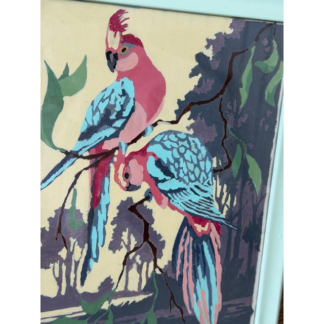 Mint Vintage Tropical Parrot Painting on Canvas in Mint Painted Frame For Sale - Image 8 of 11