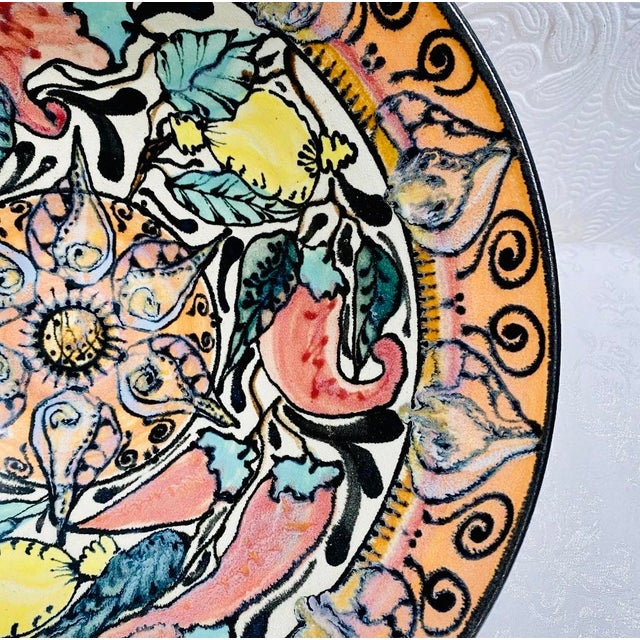 Richie Pottery 2002 Hand Painted Large Bowl with Original Sticker For Sale - Image 4 of 11