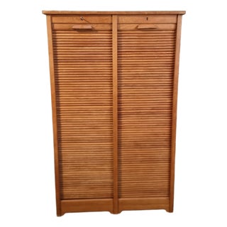 Vintage French Tambour Cabinet in Oak, 1960s For Sale