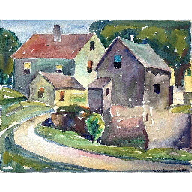 Vivid and rich jewel-tone watercolor painting by listed American artist William Hazelton (1879-1954). Hazelton was a...