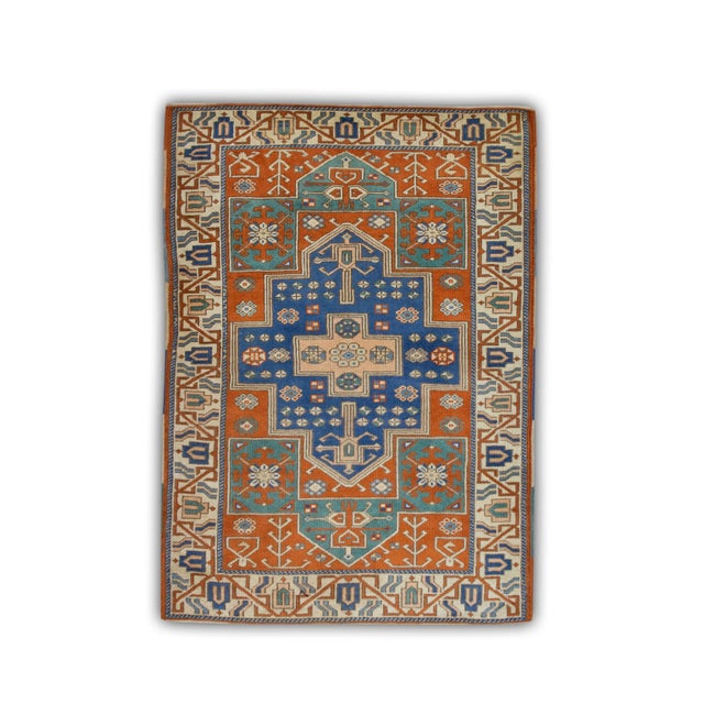 1960s Orange & Blue Vintage Turkish Rug 3'6" X 4'10" For Sale In Houston - Image 6 of 6