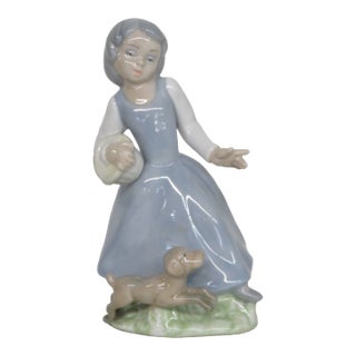 Tenora of Spain Porcelain Girl With Basket and Dog Figurine 4643b For Sale