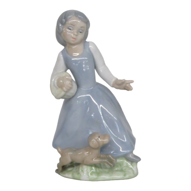 Tenora of Spain Porcelain Girl With Basket and Dog Figurine 4643b For Sale
