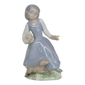 Tenora of Spain Porcelain Girl With Basket and Dog Figurine 4643b