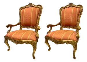 Pair of 20th Century Italian Hand-Carved Water Gilt Armchairs