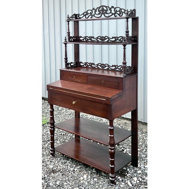 Victorian 19th Century Victorian Mahogany Etagere Desk For Sale - Image 3 of 12
