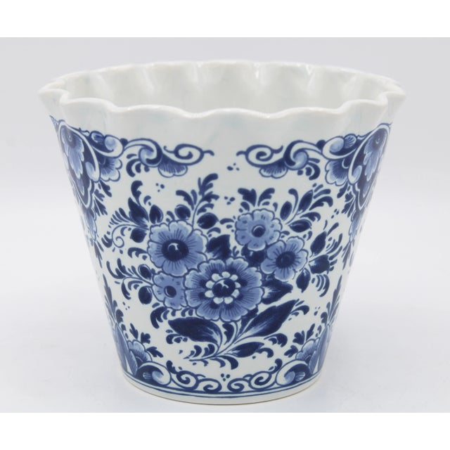 Delft Vintage Dutch Delft Blue and White Floral Ceramic Planter For Sale - Image 4 of 11