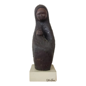 1970's Contemporary Style Mother & Child Clay Sculpture on Wood Base Ed Kristian
