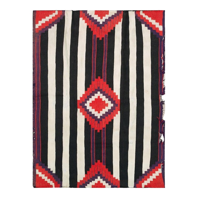 1930s Geometric Flatwoven Antique Native American Third Chiefs Blanket Rug For Sale