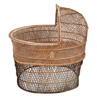 Vintage Boho Chic Wicker Bassinet For Sale