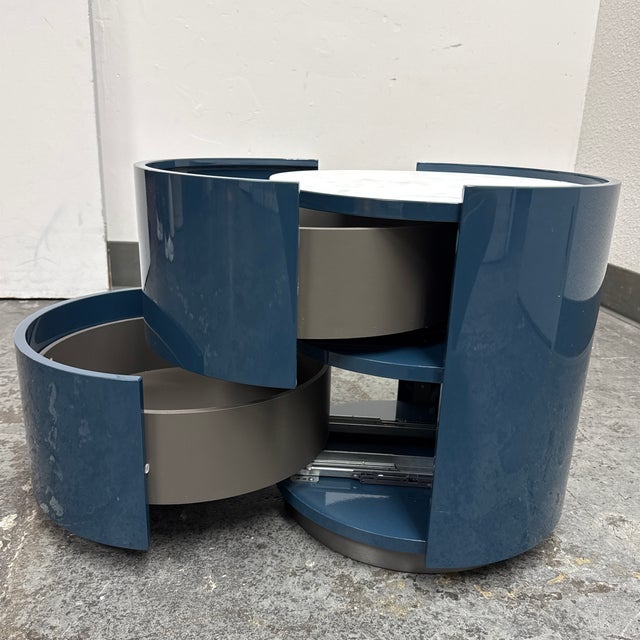 Pianca Dedalo Module Nightstand, Petrol Blue + Calcatta Marble For Sale In San Francisco - Image 6 of 12
