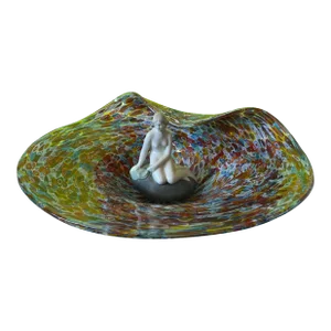 Royal Copenhagen Porcelain Little Mermaid and Venetian Millefiori Glass Centerpiece Bowl- a Set