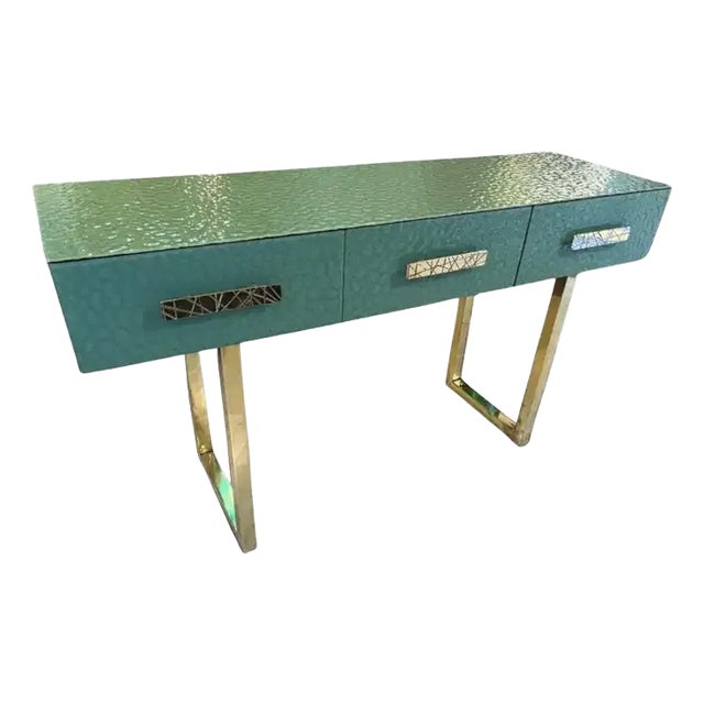 Green Glass Console Table For Sale