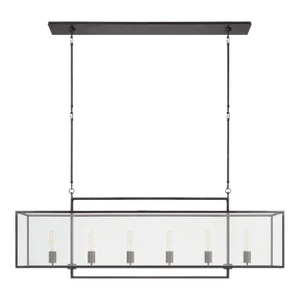 Ian K. Fowler for Visual Comfort Signature Halle Large Linear Pendant in Aged Iron with Clear Glass