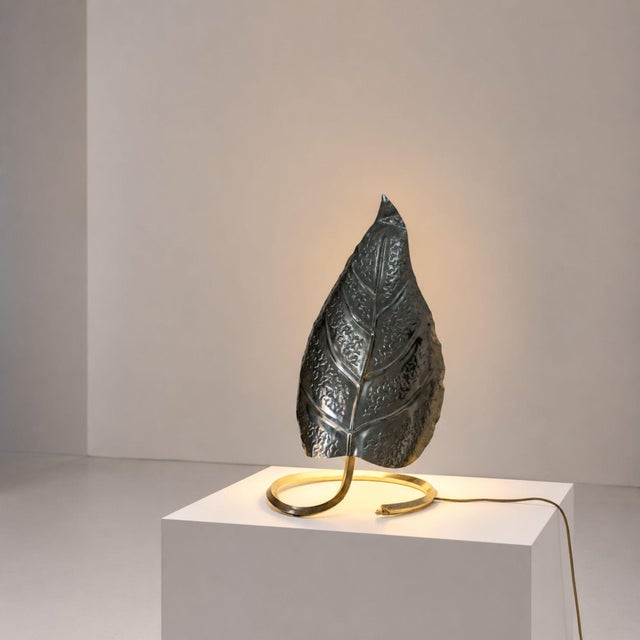 Mid-Century Modern 1970s Italian Table Lamp Leaf Brass Tommaso Barbi Style For Sale - Image 3 of 7