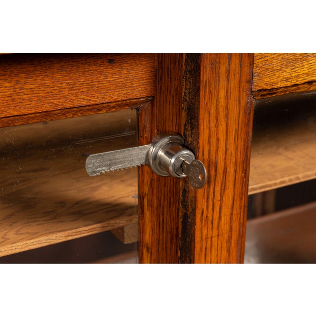 Antique Oak & Glass Retail Showcase With Storage Base For Sale - Image 15 of 16