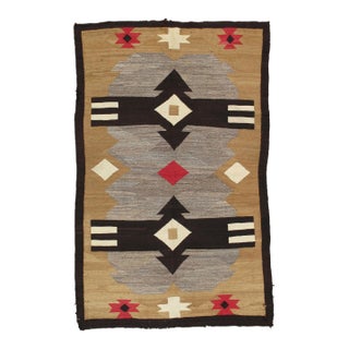 Antique Navajo Carpet, Handmade Rug, Brown, Blue, Beige, Taupe Soft Red Color For Sale