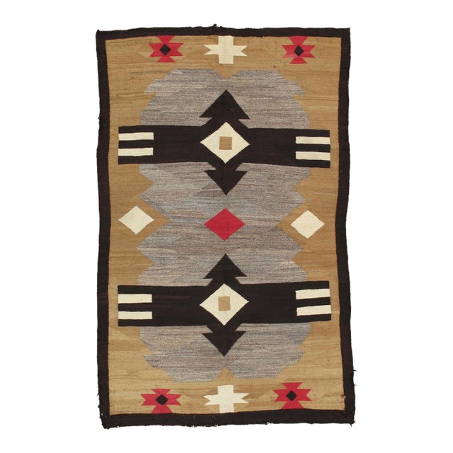 Antique Navajo Carpet, Handmade Rug, Brown, Blue, Beige, Taupe Soft Red Color For Sale