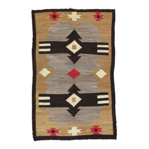 Antique Navajo Carpet, Handmade Rug, Brown, Blue, Beige, Taupe Soft Red Color