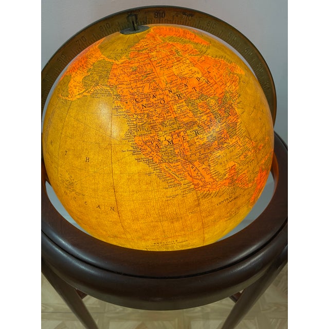Mid Century Replogle Glass Globe Mahogany Stand | Chairish