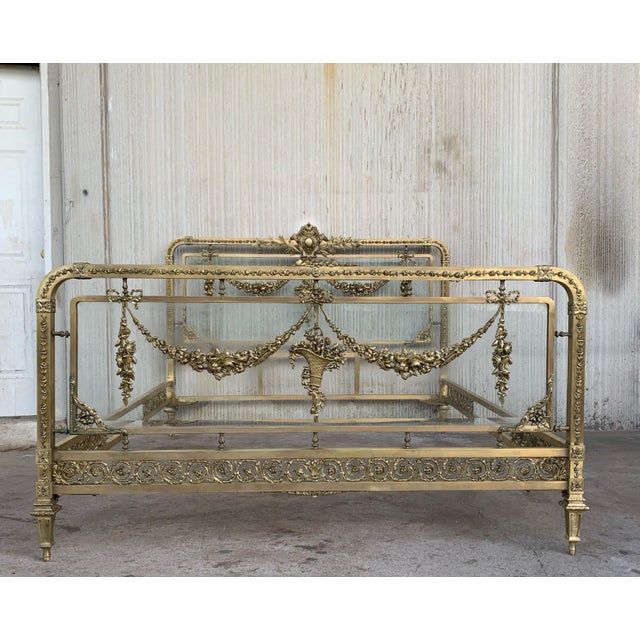French 19th Century French Belle Époque Bronze Iron Full Bedframe For Sale - Image 3 of 9