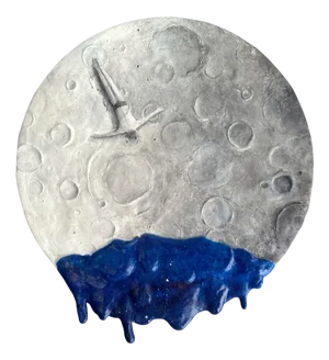 Vera Vizzi, Modelled Abstract Moon Relief with Blue Seascape Wall Sculpture, 2025, Mixed Media