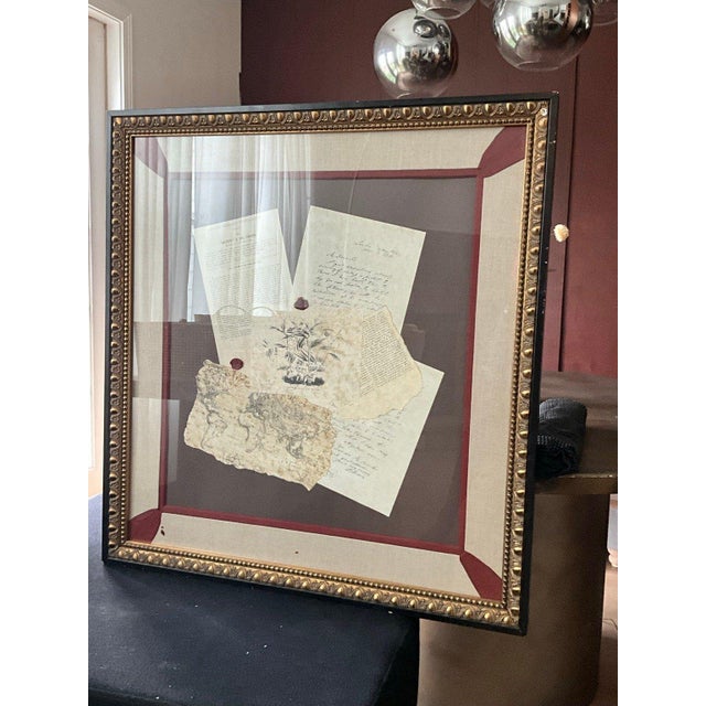 Victorian Framed-Ephemera-Collage | Real Letters, Map, Wax Seals Under Glass, Gilt Frame (Vintage) For Sale - Image 3 of 3