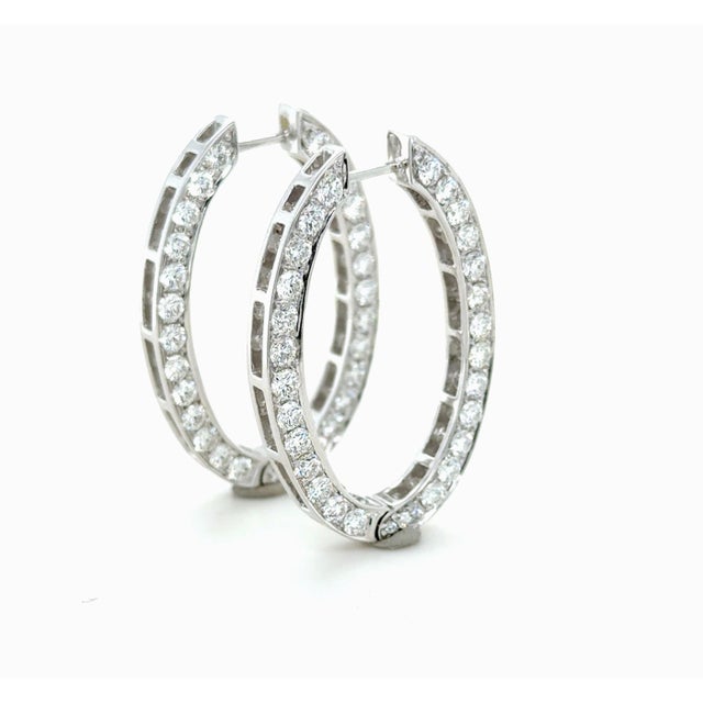 12.08 Carats Diamond Hoop Earrings, 18k White Gold, Pair For Sale - Image 4 of 4