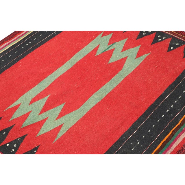 Rug & Kilim Vintage Sofreh Persian Kilim in Red With Teal and Black Pattern - by Rug & Kilim For Sale - Image 4 of 7