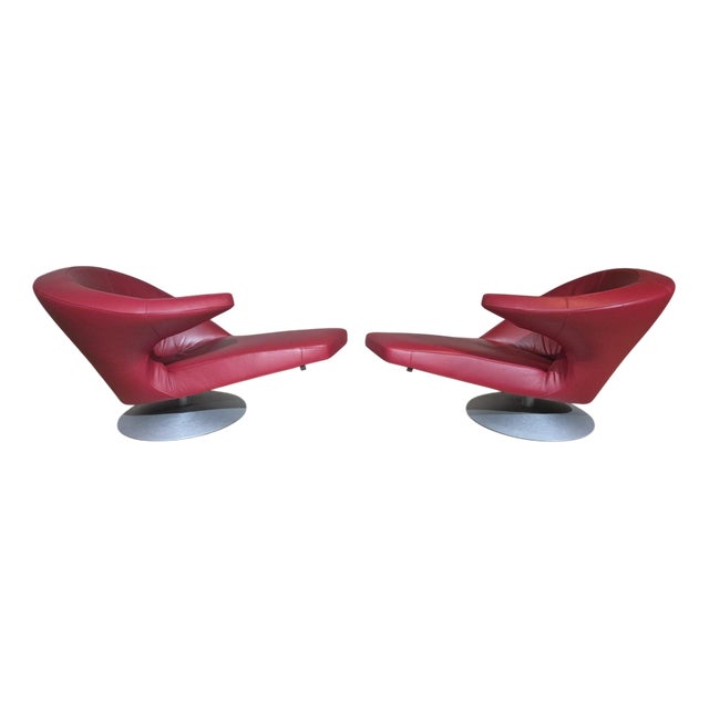 Set of Parabolica Armchairs in Red Leather from Leolux For Sale