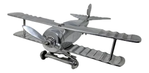 Art Deco Inspired Model Aluminum Airplane With Articulated Landing Wheels & Propeller